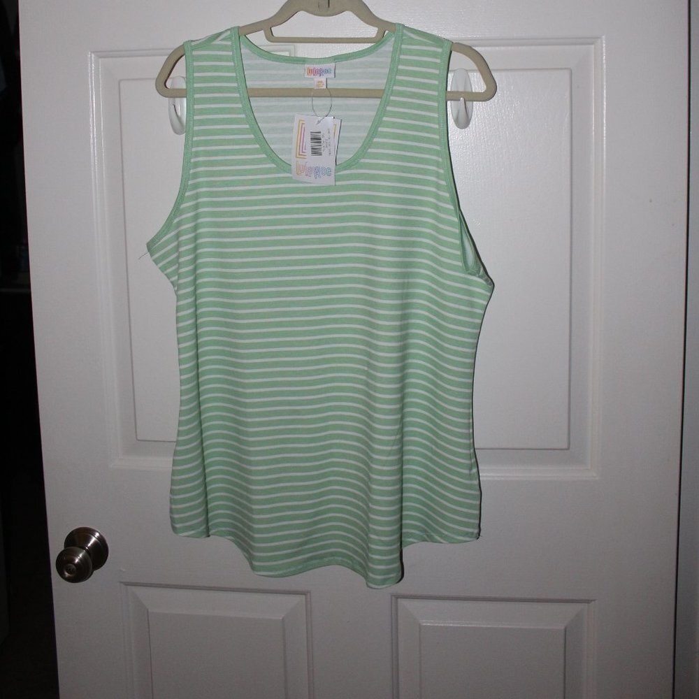 LuLaRoe Women's 3XL Sea Green and White Striped Tank top